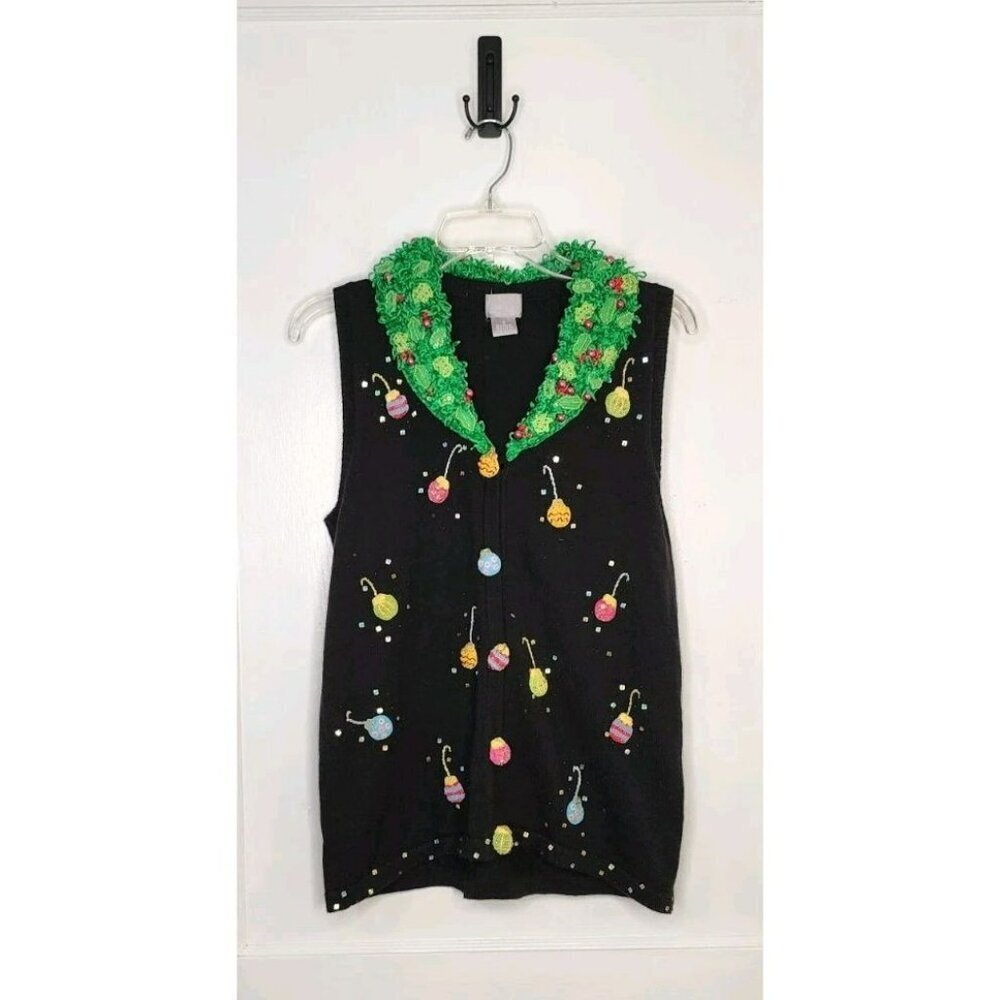 Size Small Berek Christmas Wreath Neck Vest Ornament Buttons Sequins Ugly...